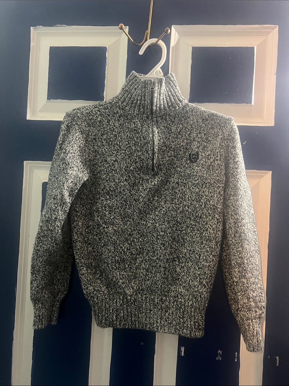 Chaps Black & White Marled Half-Zip Sweater